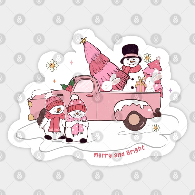 Merry and Bright Pink Christmas Sticker by MZeeDesigns